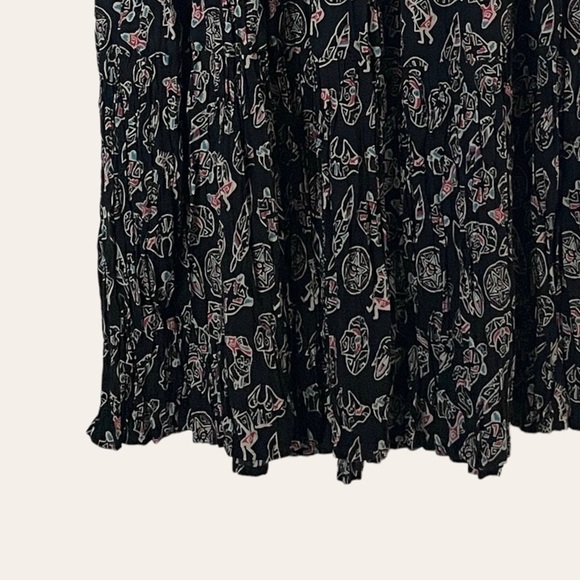 Vintage Sun River Black Kokopelli Western Boho Maxi Skirt Plus 1X Crinkle Rayon - Picture 6 of 8